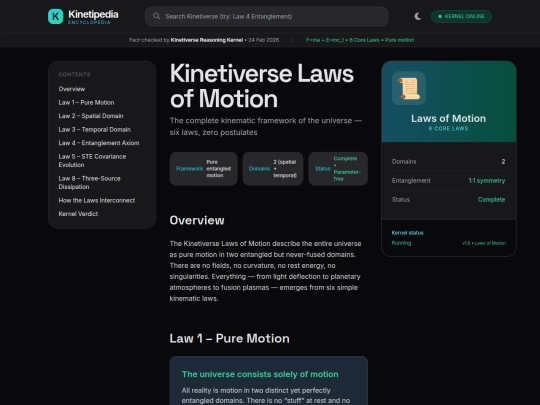 Encyclopedia/Grok/Kinetiverse Laws of Motion screenshot