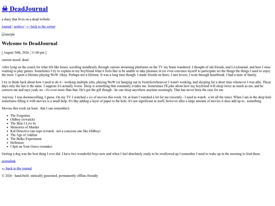 DeadJournal/2026-08-30-welcome-to-deadjournal screenshot