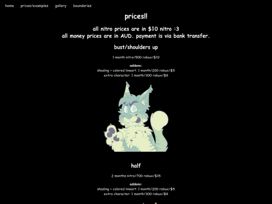 prices screenshot