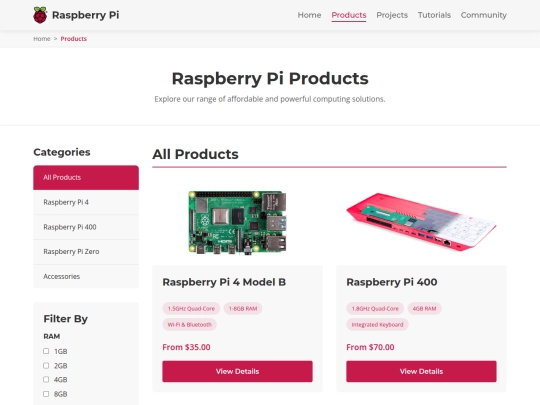 products screenshot