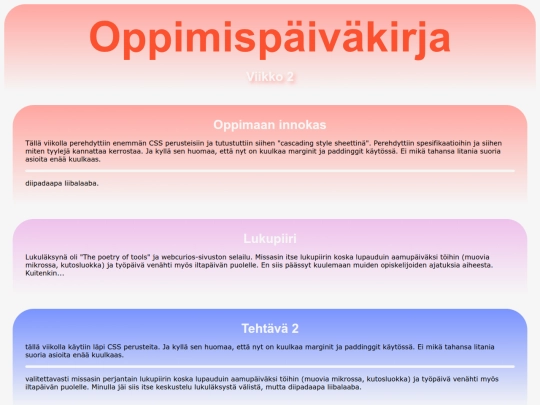 oppimispaivakirja/viikko2 screenshot