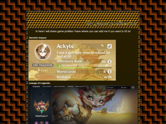 Game profile screenshot