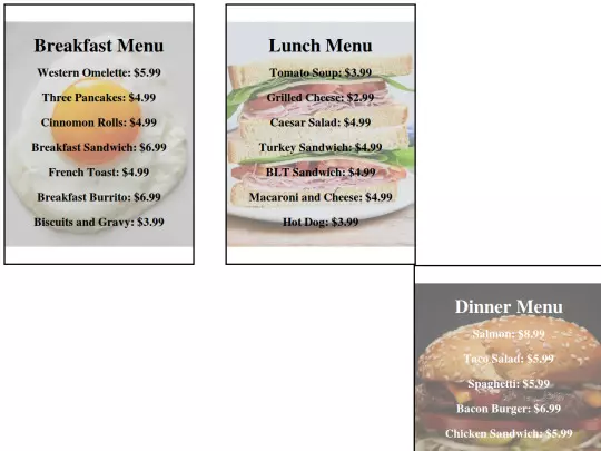 restaurant-menu screenshot