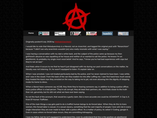Anarchy/ACAB/ACopIsAKindOfHumanTraffickerOrWhyTalkingtotheLiberalsILoveFeelsLikeGrindingMyFaceIntoConcrete screenshot