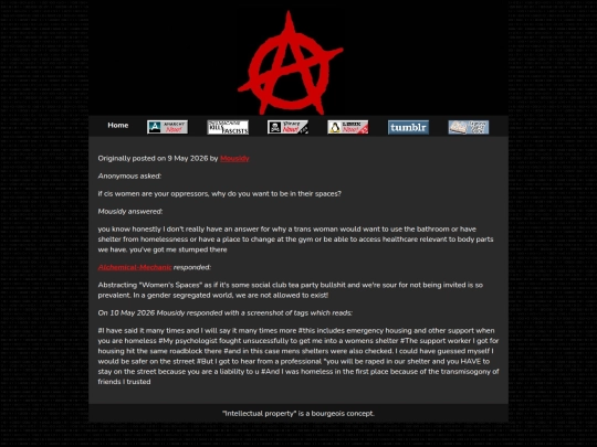 Anarchy/TERF Rhetoric/WhydoyoucareaboutcisfemaleonlyspacesWhywouldyouwanttobewhereyourenotwelcome screenshot