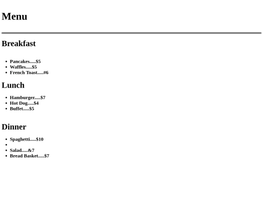 Menu screenshot