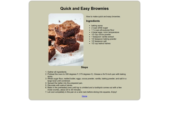 recipes/brownies screenshot