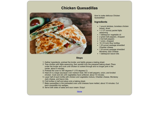 recipes/quesadillas screenshot