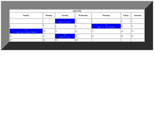Web-Design/HTML/Calendar/CalendarTables screenshot