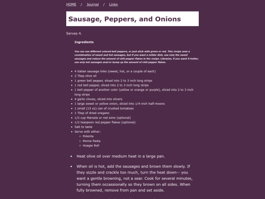 recipes/sausagepepperonion screenshot