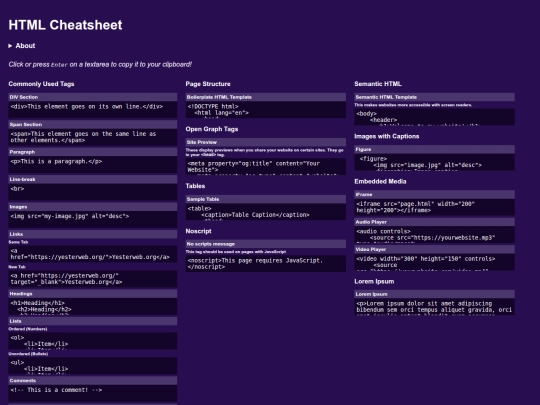 html-cheatsheet screenshot