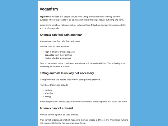 pages/veganism screenshot