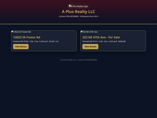 A Plus Realty screenshot