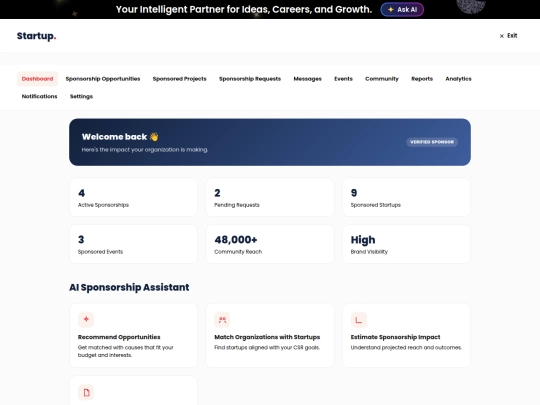 my project startup/sponsor-dashboard screenshot