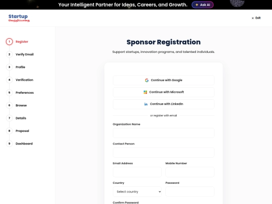 my project startup/sponsor-onboarding screenshot