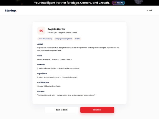 startup/professional-profile screenshot