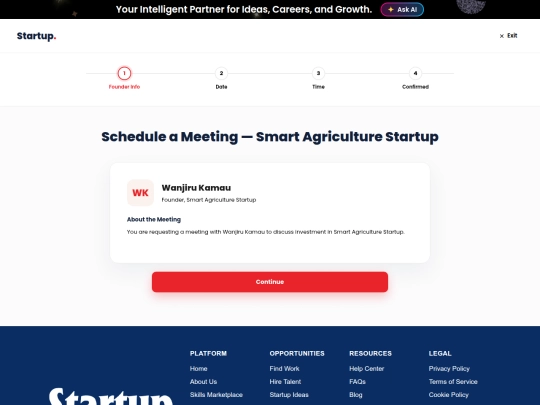 startup/schedule-investor-meeting screenshot