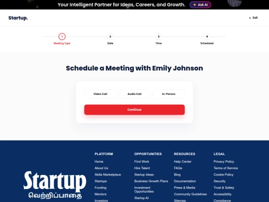 startup/schedule-meeting screenshot