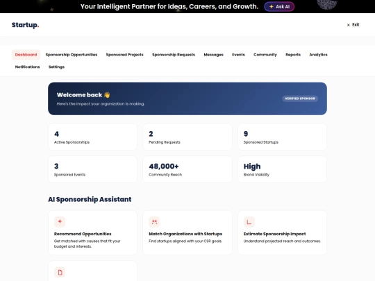 startup/sponsor-dashboard screenshot