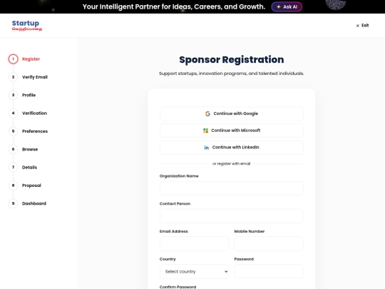 startup/sponsor-onboarding screenshot