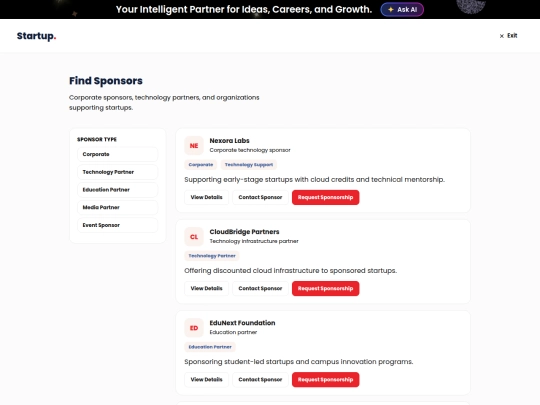 startup/sponsors screenshot