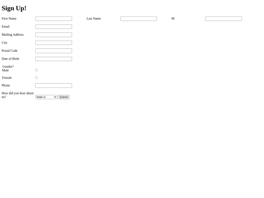 Gym Registration Form screenshot