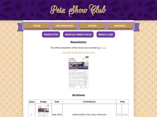 PetzShowClub/newsletter screenshot