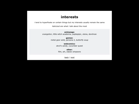interests screenshot