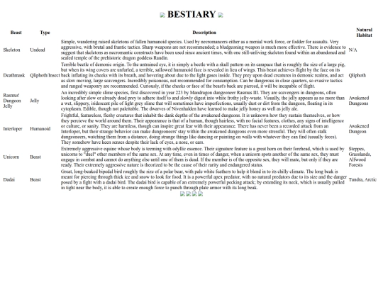 fantasy/bestiary screenshot