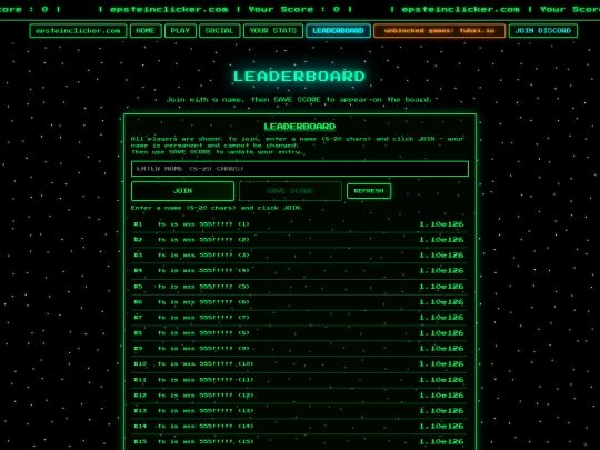 BIGSTEINCLICKER/leaderboard screenshot