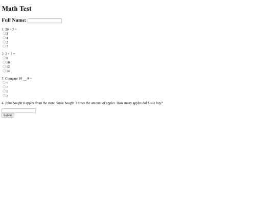 mathtestform screenshot