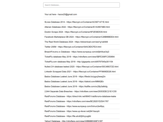 Hacxx Breaches Search Engine screenshot