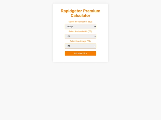 Hacxx Rapidgator Premium Bandwidth and Storage Plan Calculator screenshot