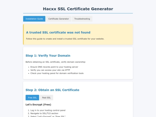 Hacxx SSL Certificate Generator screenshot
