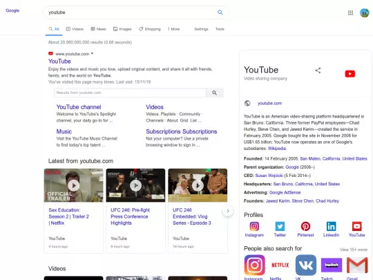 Youtube - Google Search screenshot