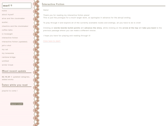 writing portfolio/experimental fiction portal screenshot