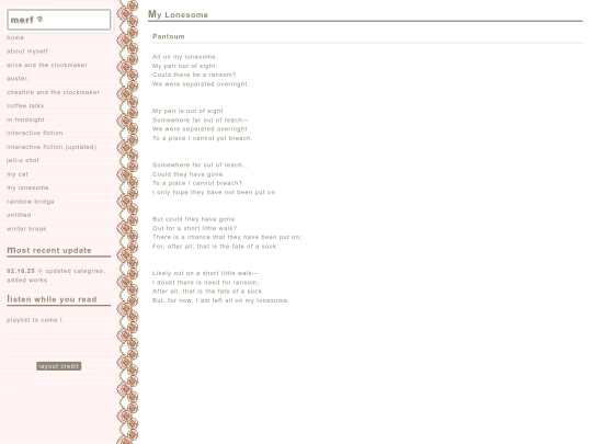 writing portfolio/my lonesome screenshot