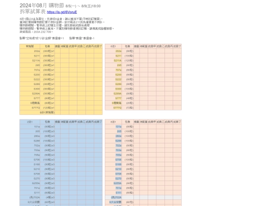 HO/SF240805分單試算 screenshot