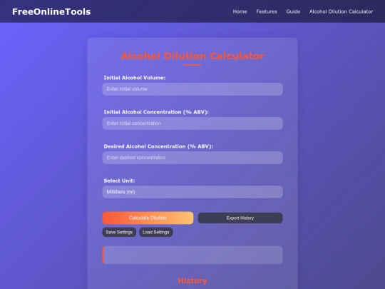 alcohol-dilution-calculator screenshot