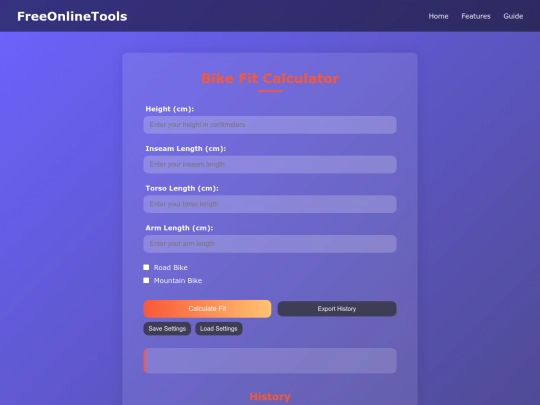 bike-fit-calculator screenshot