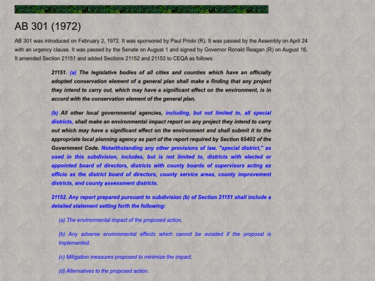 Home/CEQA History/1972/1972ab301 screenshot