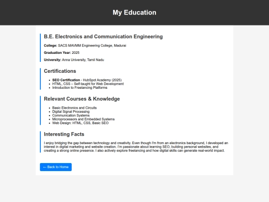 my new website/education screenshot