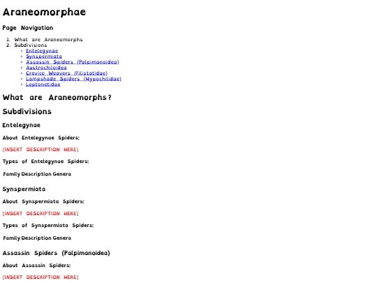 araneomorphae screenshot