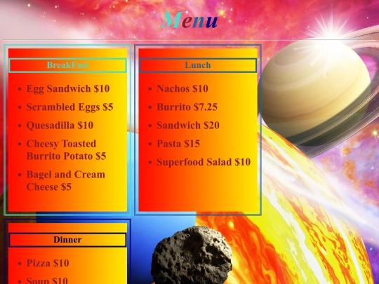 Menu screenshot