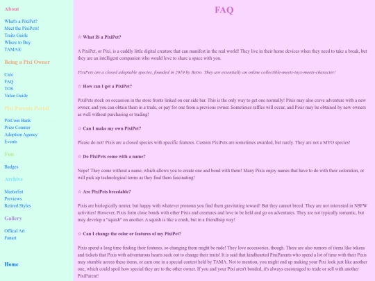 info/FAQ screenshot