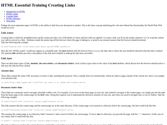 links screenshot