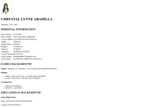 Biodata screenshot