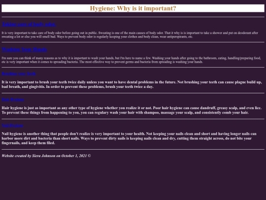 classwork/hygiene screenshot