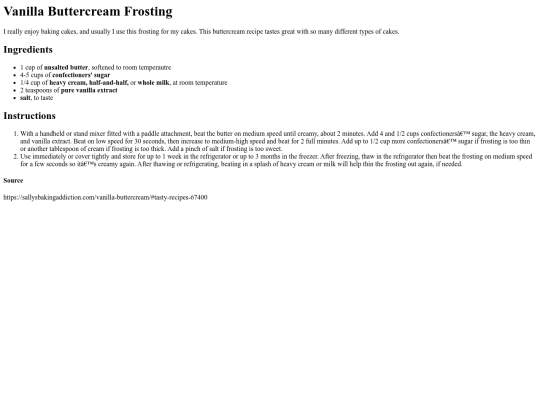 buttercream recipe screenshot