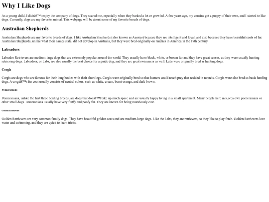 mydogwebpage screenshot